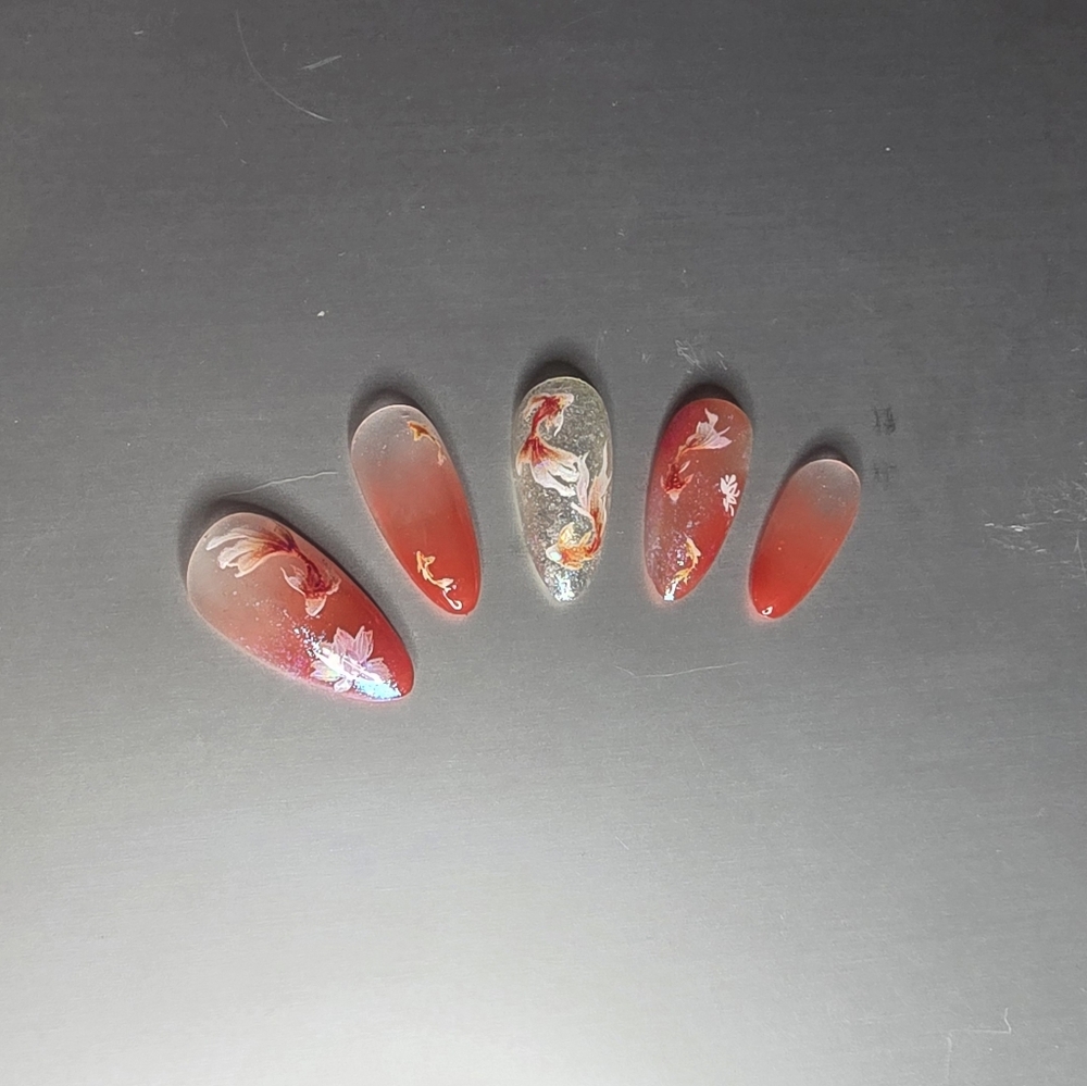 Japanese style handmade Press-on Nail (Medium Long Almond)